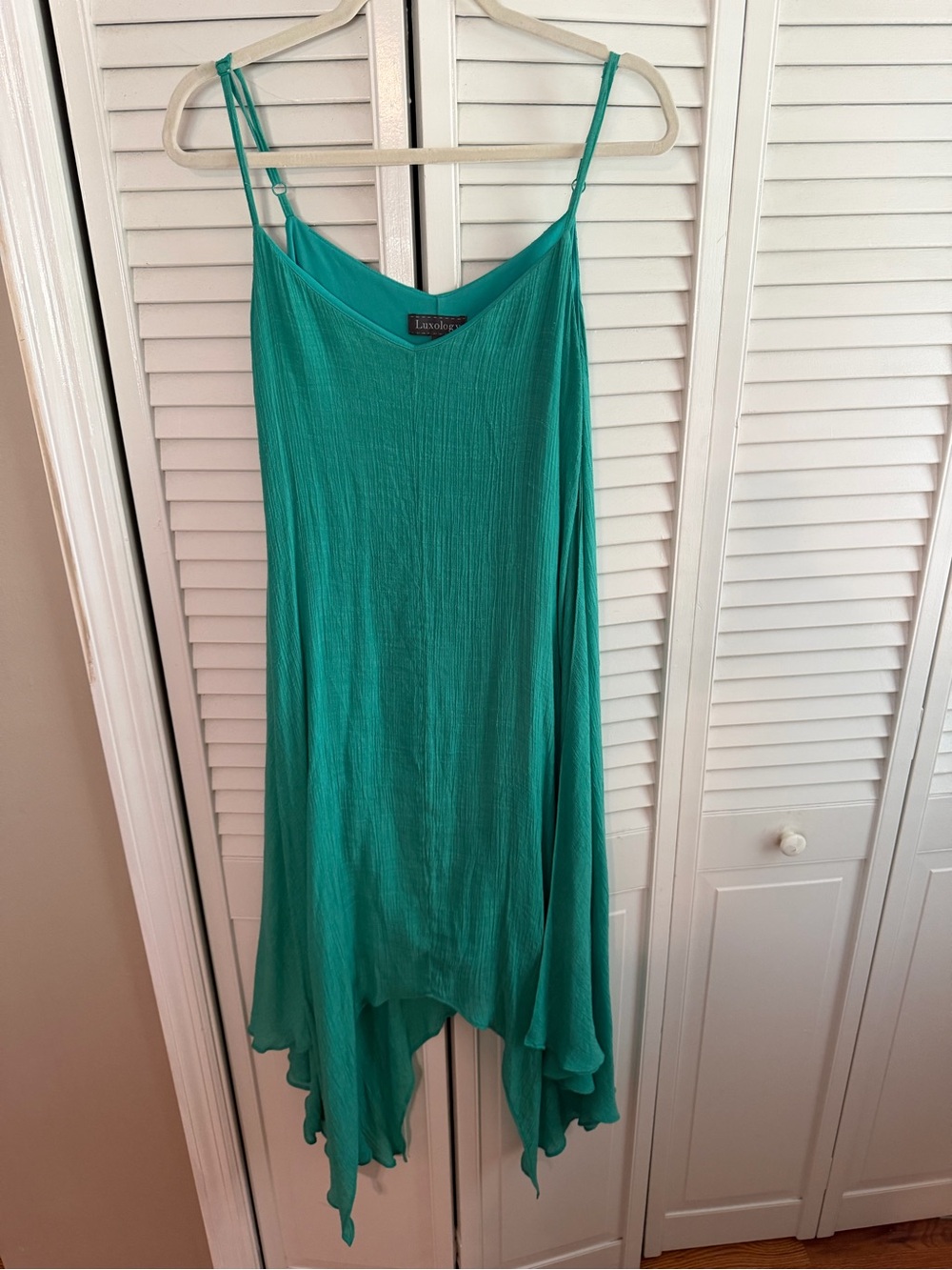 Luxology Teal Green Slip Dress with Handkerchief Hem - Picture 5 of 9